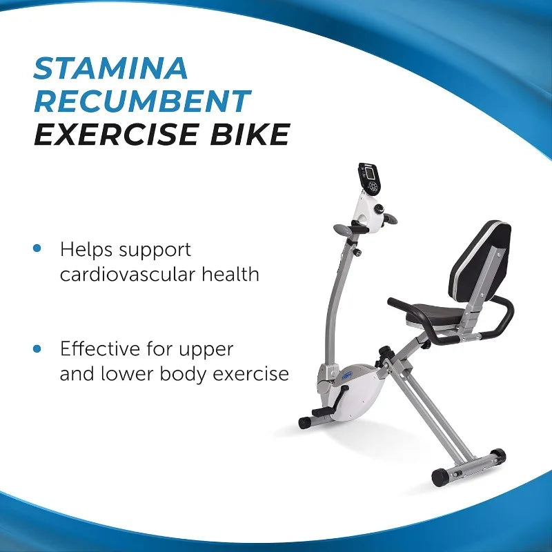 Stamina Recumbent Exercise Bike with Arm Workout - Fitness Bike with Smart Workout App - Recumbent Exercise Bike