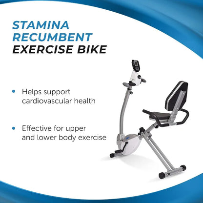 Stamina Recumbent Exercise Bike with Arm Workout - Fitness Bike with Smart Workout App - Recumbent Exercise Bike