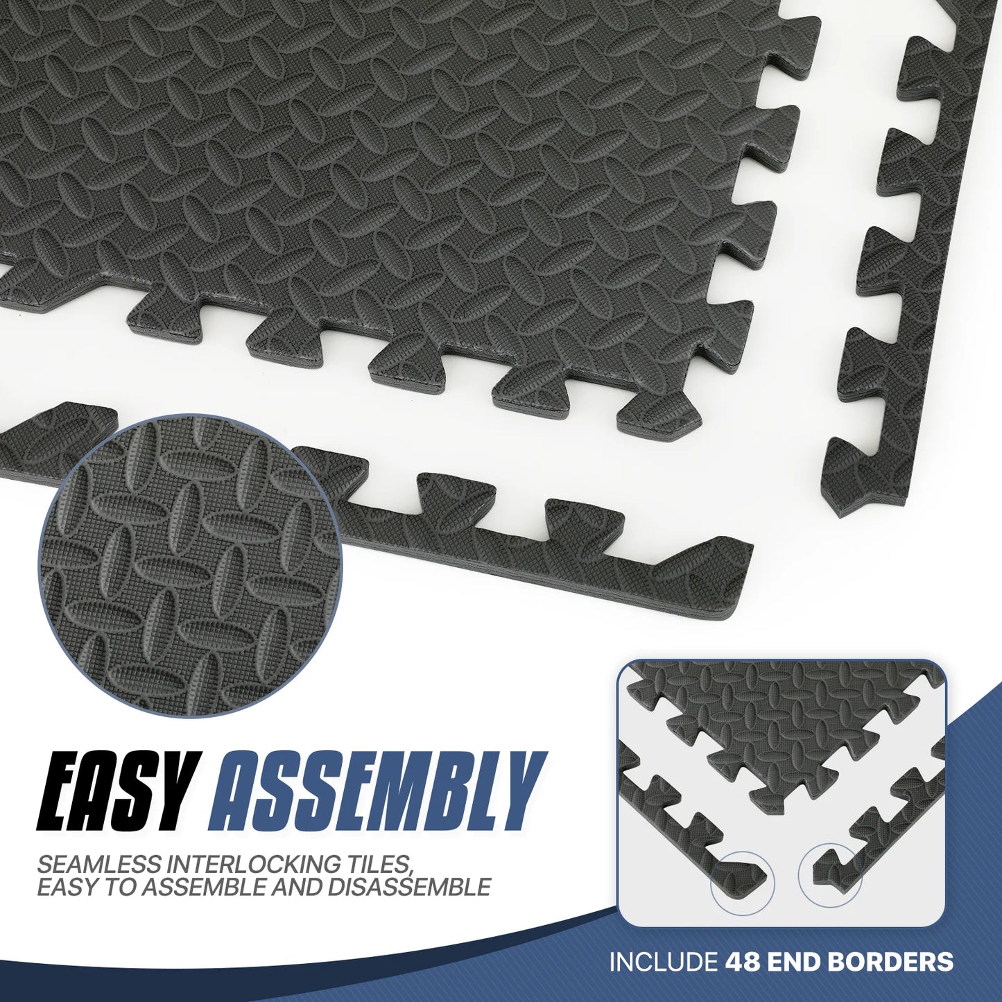 24 Pieces 1/2" Thick Puzzle Exercise Mat, EVA Foam Interlocking Tiles for Home Gym, 96 Square Feet, Black