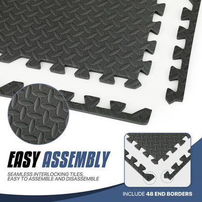 24 Pieces 1/2" Thick Puzzle Exercise Mat, EVA Foam Interlocking Tiles for Home Gym, 96 Square Feet, Black