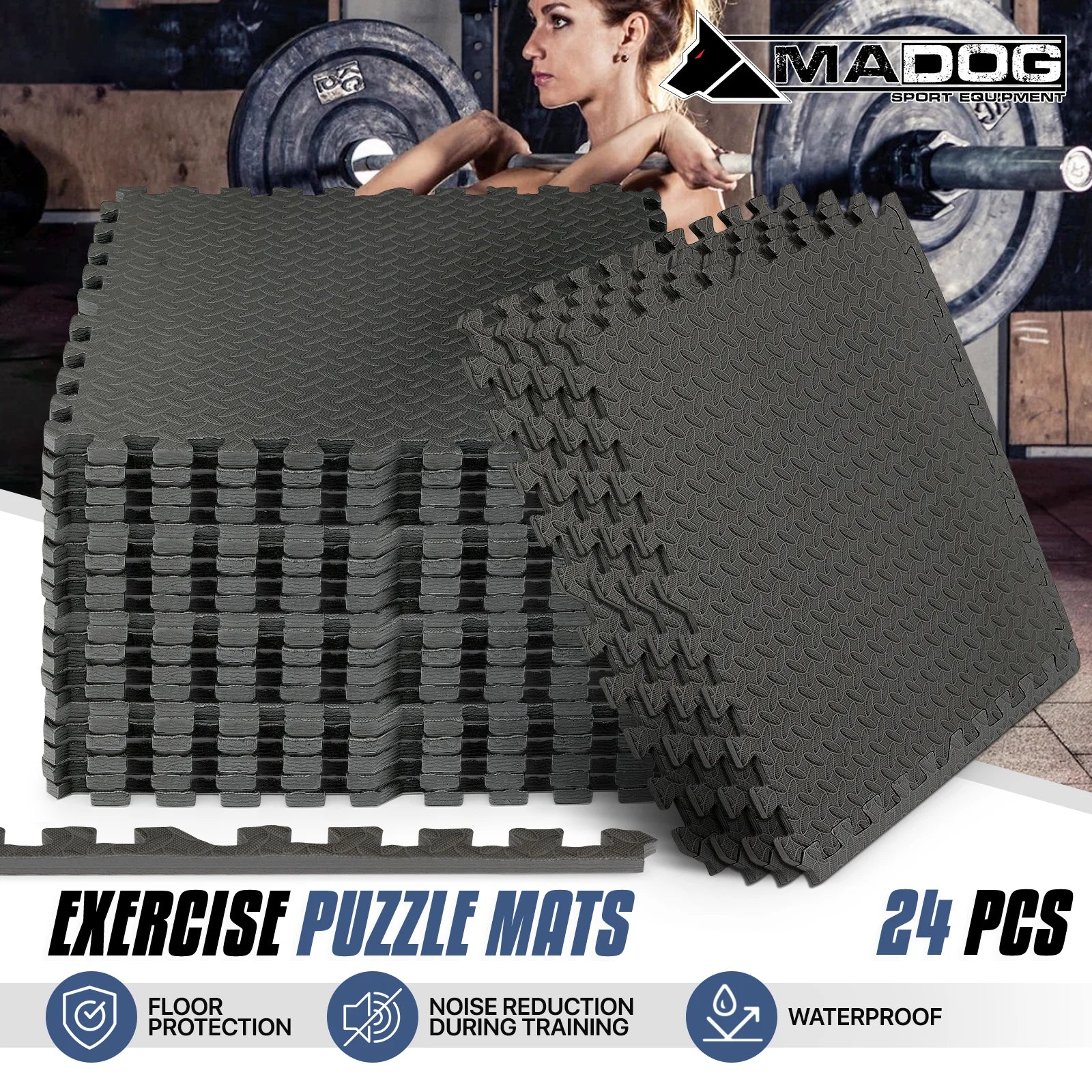 24 Pieces 1/2" Thick Puzzle Exercise Mat, EVA Foam Interlocking Tiles for Home Gym, 96 Square Feet, Black