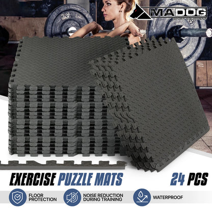 24 Pieces 1/2" Thick Puzzle Exercise Mat, EVA Foam Interlocking Tiles for Home Gym, 96 Square Feet, Black