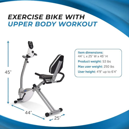 Stamina Recumbent Exercise Bike with Arm Workout - Fitness Bike with Smart Workout App - Recumbent Exercise Bike
